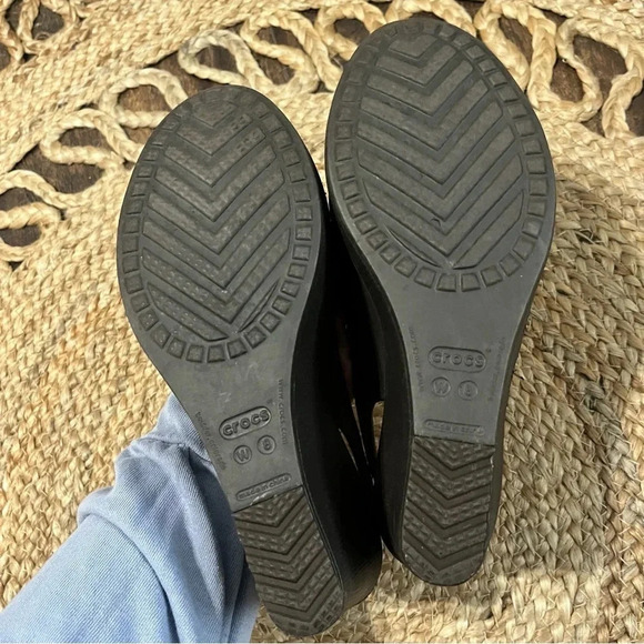 Crocs Womens 8 Farrah Slingback Wedge Heels Peep Toe Sandals Brown Croslite - Picture 6 of 6